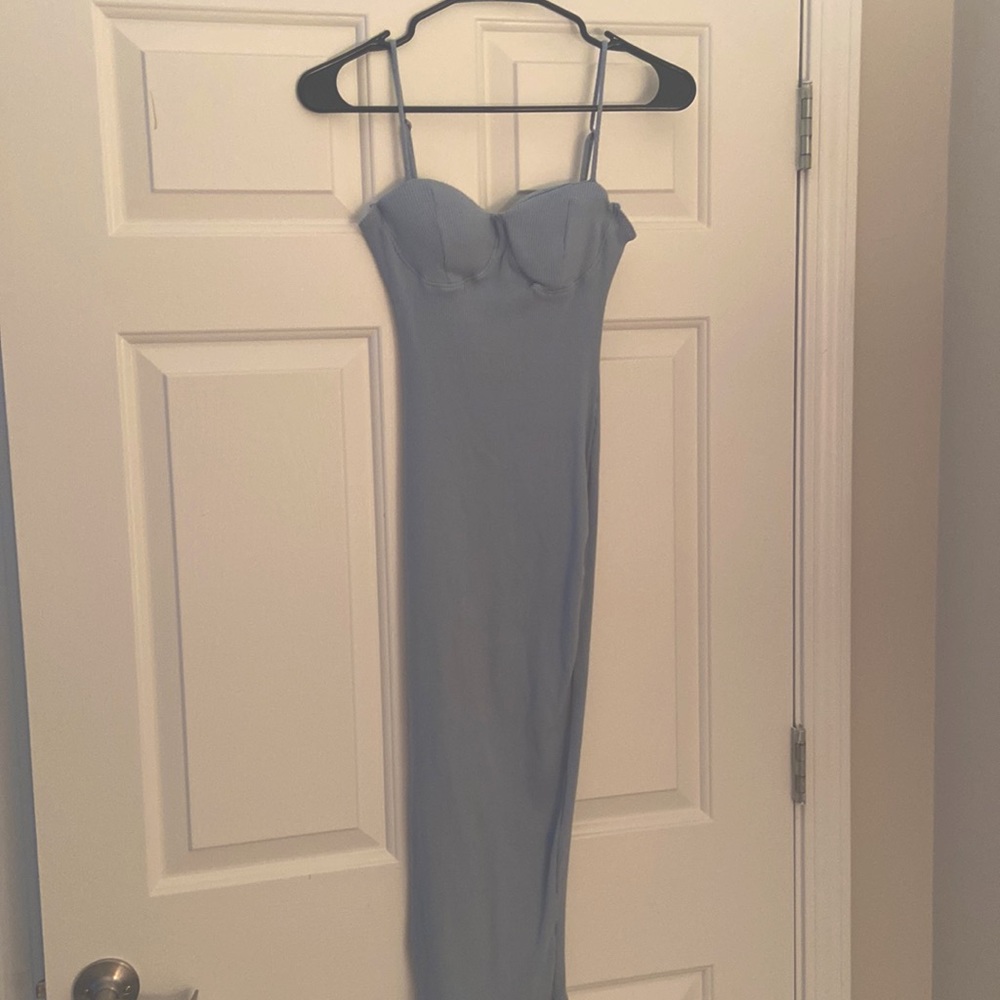Baby Blue Ribbed Midi Dress